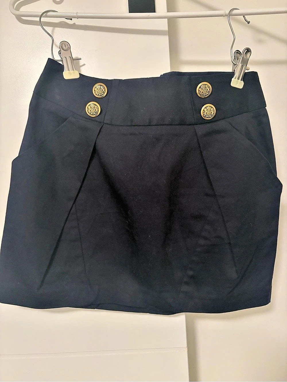 Topshop Petite Mini Skirt with Gold-Tone Buttons UK 4 navy
